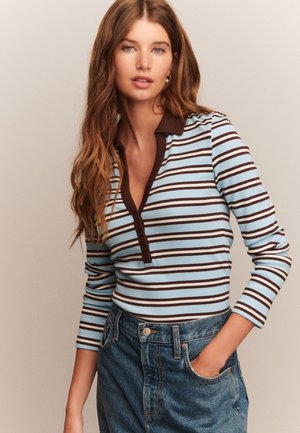 REGULAR FIT - HENLEY  - Polokošeľa - blue ecru brown stripe