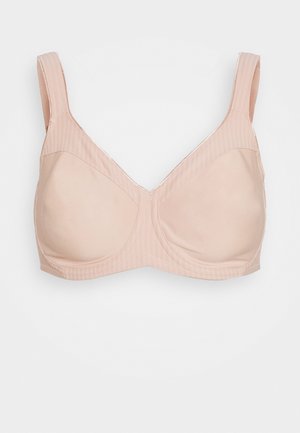 Nackter BH mit nahtlosen Körbchen, breiten Trägern und glattem Material. Verfügt über ein V-Ausschnitt-Design und subtile genähte Akzente.