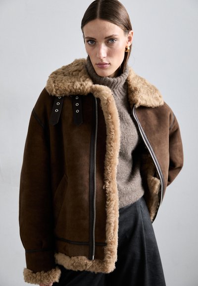 Bally Leren jas - midbrown/beige