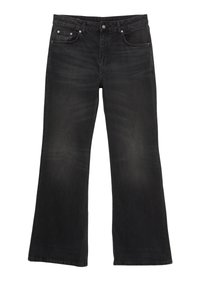 Jeans a gamba larga in denim nero con vita media, cinque tasche e texture sbiadita. Presenta chiusura con bottone e cuciture a contrasto.
