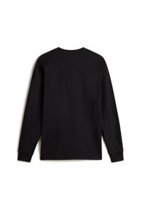 T-shirt nera a maniche lunghe con scollo rotondo. Realizzata in cotone morbido, presenta una superficie liscia e priva di motivi o design visibili.
