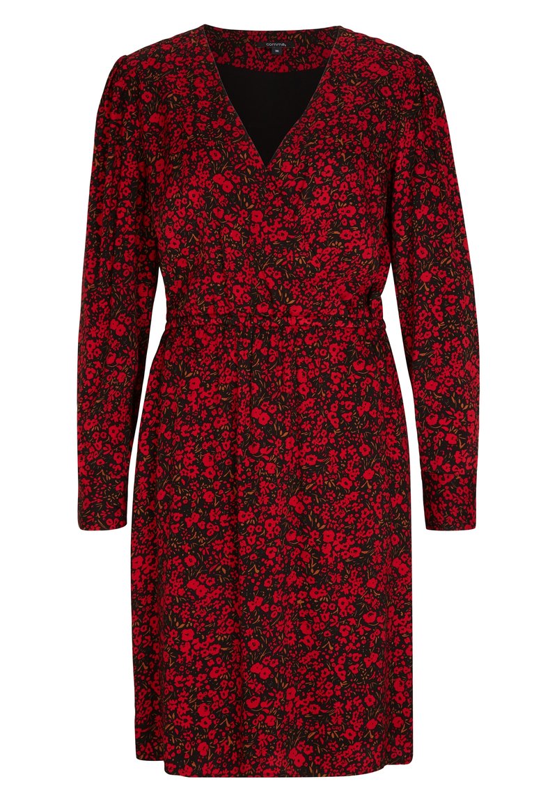 Comma Mit Cache Coeur Ausschnitt Freizeitkleid Red Small Roses Rot Zalando De