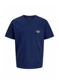 Navyblauwe katoenen T-shirt met korte mouwen en een ronde hals. Bevat een klein wit "ORIGINALS" logo op de borst. Casual pasvorm, gladde textuur.