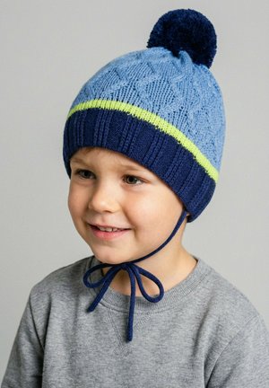 Sterntaler, BOMMELMÜTZE STRUKTUR MIT RIPPENSTRICK BÜNDCHEN UND BINDEBÄNDER - Beanie - mittelblau