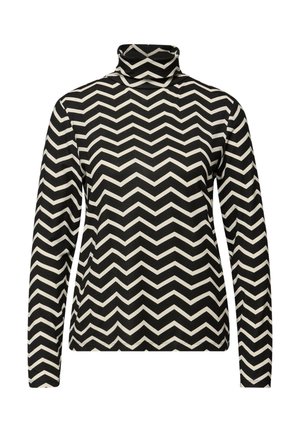 Černobílý rolák s cikcak chevronovým vzorem. Vyroben z textilu s měkkou strukturou a dlouhými rukávy.