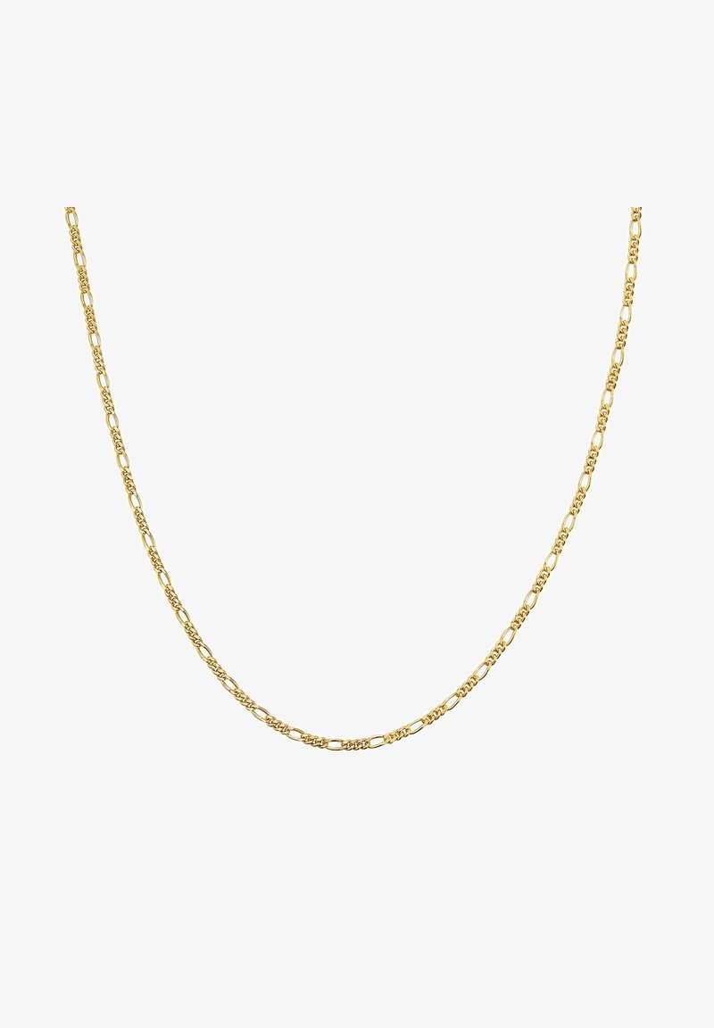 Arany lánc nyaklánc váltakozó hosszúkás és kerek szemekkel, sima textúrával. Hossza körülbelül 45 cm.