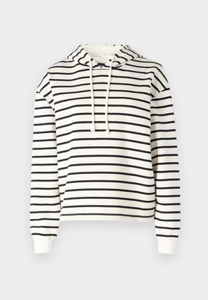 Svītrainā kapuci sudrabainā un melnā krāsā. Izgatavota no mīksta auduma, ar saņemamu kapuci, garām piedurknēm un brīvāku piegriezumu.