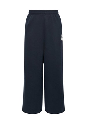 Navy blauwe joggingbroeken van zacht katoen, met een elastische tailleband en een wijde pasvorm, voorzien van een klein logo aan de zijkant.