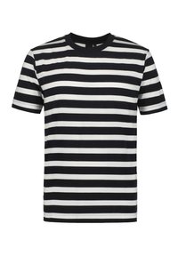 Sort-hvid stribet kortærmet t-shirt med rund hals. Lavet af bomuld, prydet med jævne vandrette striber på stoffet.
