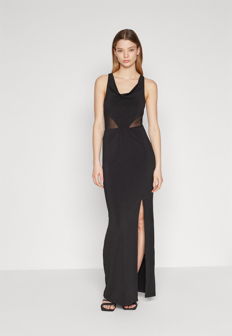 Even&Odd - WATERFALL HALTER NECKLINE WAIST INSERTS MAXI SLIM DRESS - Koktajl obleka/za zabavo - black, Povečajte