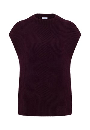 Top in magenta a maniche corte con scollatura a barca. Presenta una lavorazione a coste e una vestibilità ampia e rilassata. Nessuna hardware o accenti visibili.