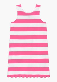 Abito a righe con strisce alternate rosa e bianche, design senza maniche e orlo a scallop. Realizzato in morbido tessuto di cotone.