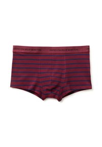 Burgundské boxerky s námořnickými pruhy, vyrobené z měkké tkaniny. Disponují elastickým pasem s logem a klasickým střihem.