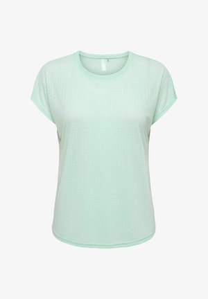 Licht muntgroen T-shirt met korte mouwen, gemaakt van ademende, gestructureerde stof met een ronde halslijn en een losse pasvorm.