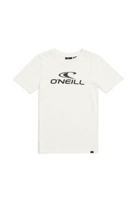Camiseta de algodón blanca con un destacado logo negro de "O'NEILL" en el frente. Corte clásico con cuello redondo y mangas cortas.