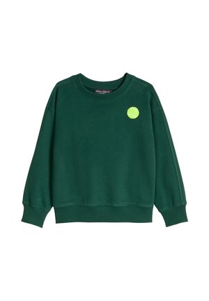 Felpa verde scuro a manica lunga con polsini e orlo a coste, con una piccola grafica di una pallina da tennis gialla brillante sul petto sinistro.