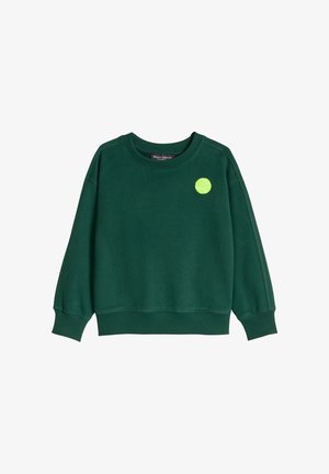 Dunkelgrünes Sweatshirt mit langen Ärmeln, gerippten Bündchen und Saum, mit kleinem hellgelbem Tennisballmotiv auf der linken Brust.
