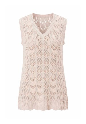 Angel of Style, TUNIC, SLEEVELESS A-LINE, OPENWORK KNIT, WAVY HEM - Striktrøje - linen