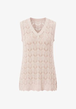 Angel of Style, TUNIC, SLEEVELESS A-LINE, OPENWORK KNIT, WAVY HEM - Striktrøje - linen