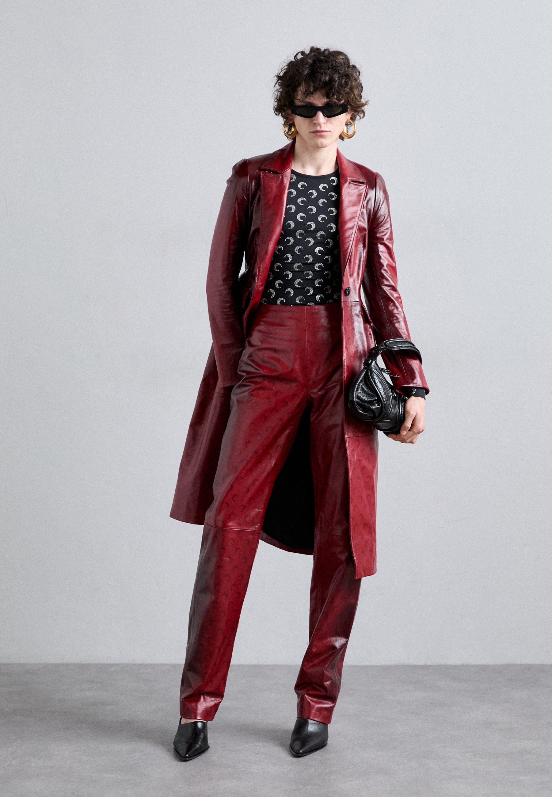 MARINE SERRE MOON WIDE LEG PANTS - Leather trousers - red