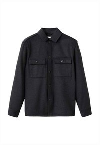 Schwarzes Hemd zum Knöpfen aus gewebtem Stoff mit strukturiertem Muster. Verfügt über zwei Brusttaschen und einen spitzen Kragen. Lange Ärmel.