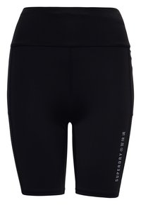 Svarta åtsittande shorts gjorda av stretchigt material. Har en hög midja och texturerade sidopaneler. Varumärkeslogotypen tryckt framtill.