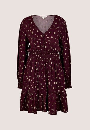 Apricot, VINTAGE FLORAL CREPE MINI DRESS - Vestido camisero - burgandy