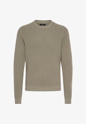 Lysebrun ribbestrikket sweater med rund halsudskæring og lange ærmer. Har et struktureret stof samt en tætsiddende ribkant i bunden og ved ærmerne.