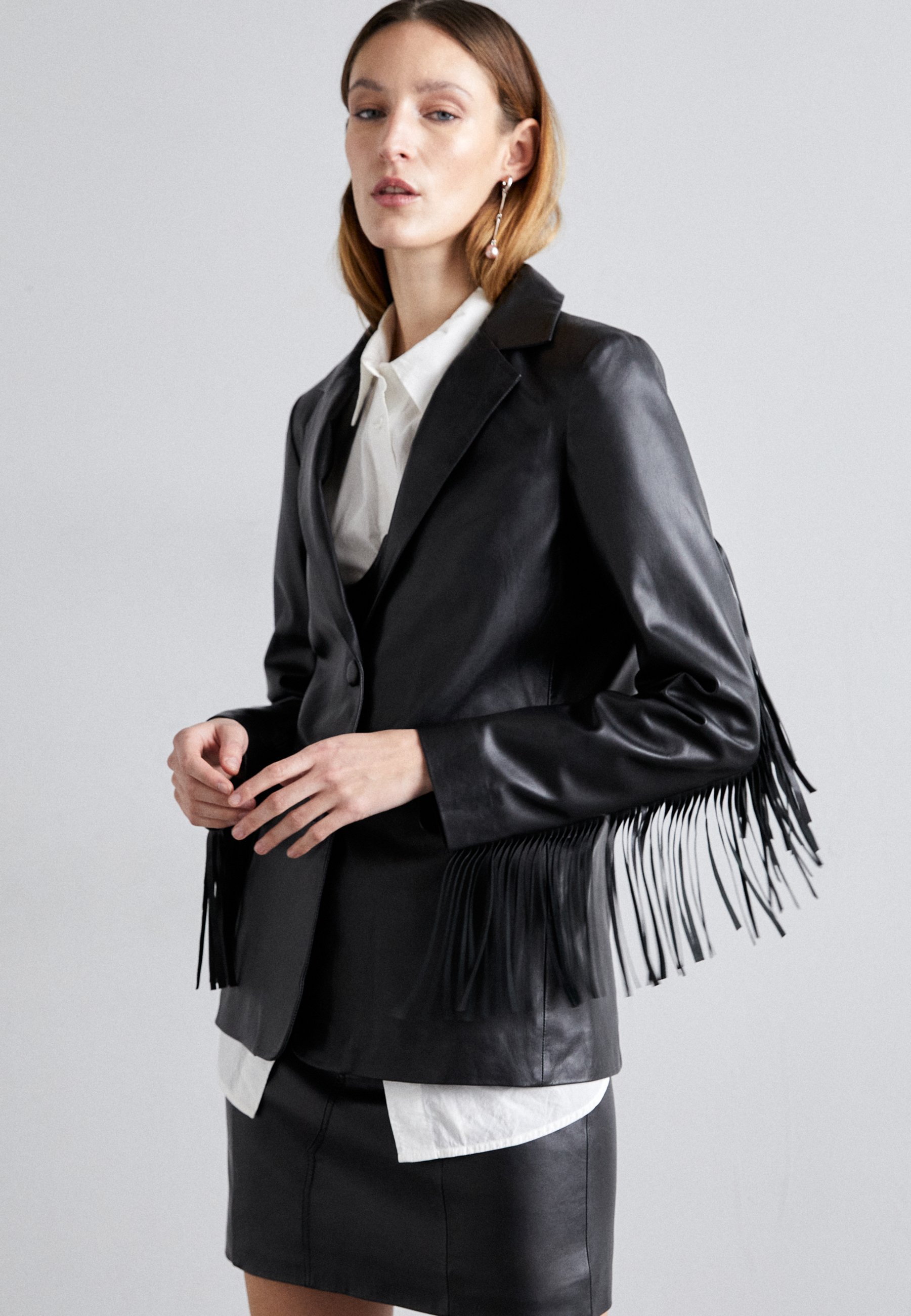 STUDIO ID ROXY FRINGED Lederjacke black/schwarz