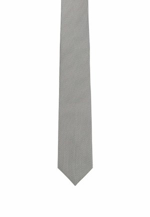 Güne tie in Grau mit einer fein strukturierten, gerippten Musterung. Schlanke, verlängerte Form mit spitzem Ende. Der Stoff wirkt glatt und elegant.