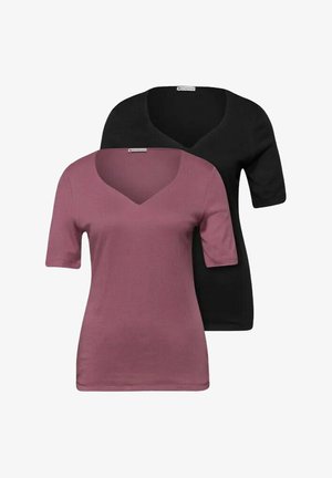 Street One, T-SHIRTS WITH HEART NECKLINE IN A PACK OF 2, czarny