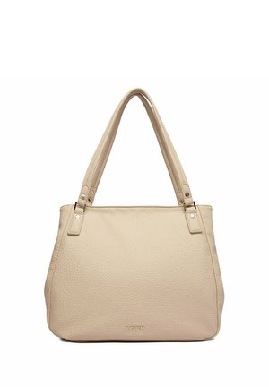 Beige strukturierte Lederhandtasche mit zwei Schulterriemen und "LASOCKI"-Logo in der Mitte vorne.