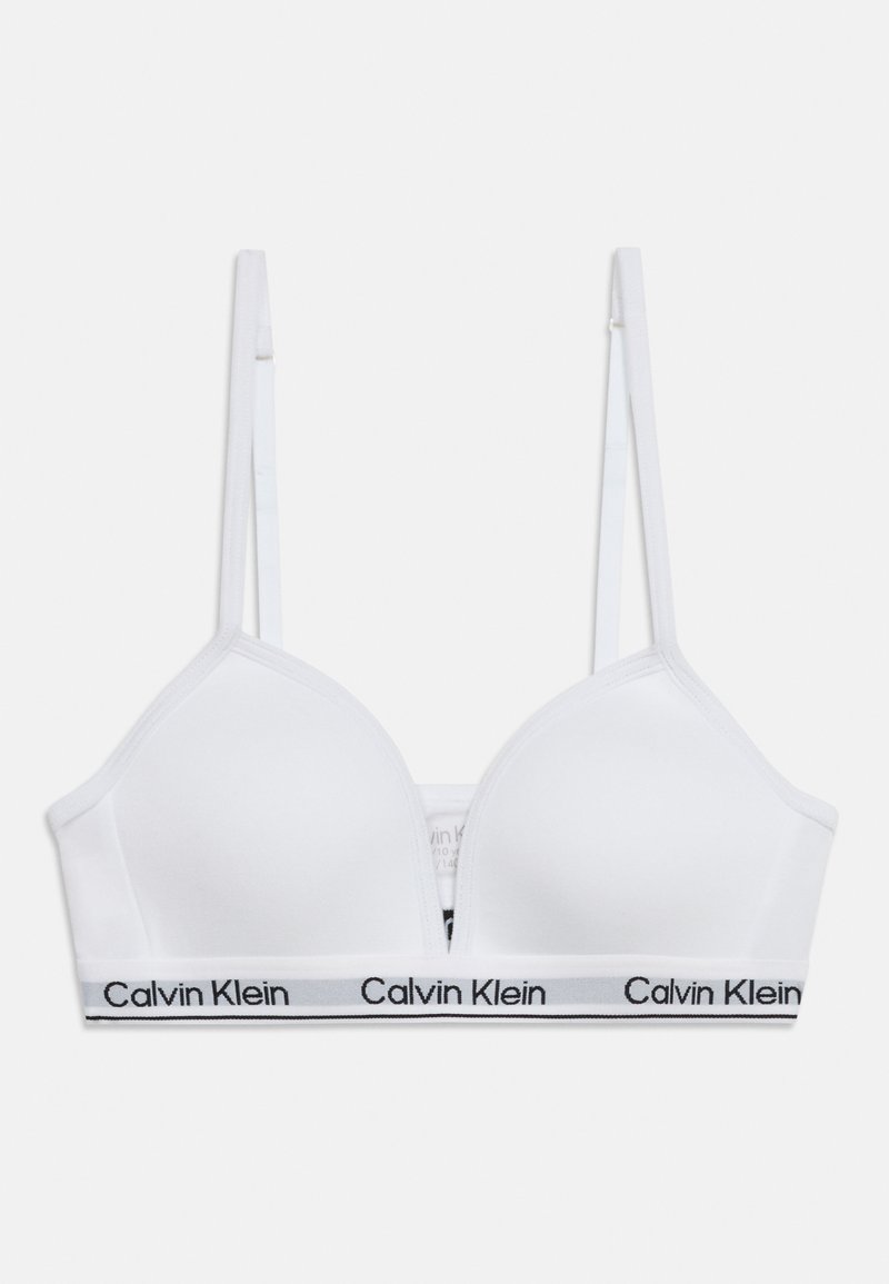 Λευκό ασύρματο σουτιέν Calvin Klein με ρυθμιζόμενους ιμάντες και ελαστική ταινία με το λογότυπο στο κάτω μέρος.