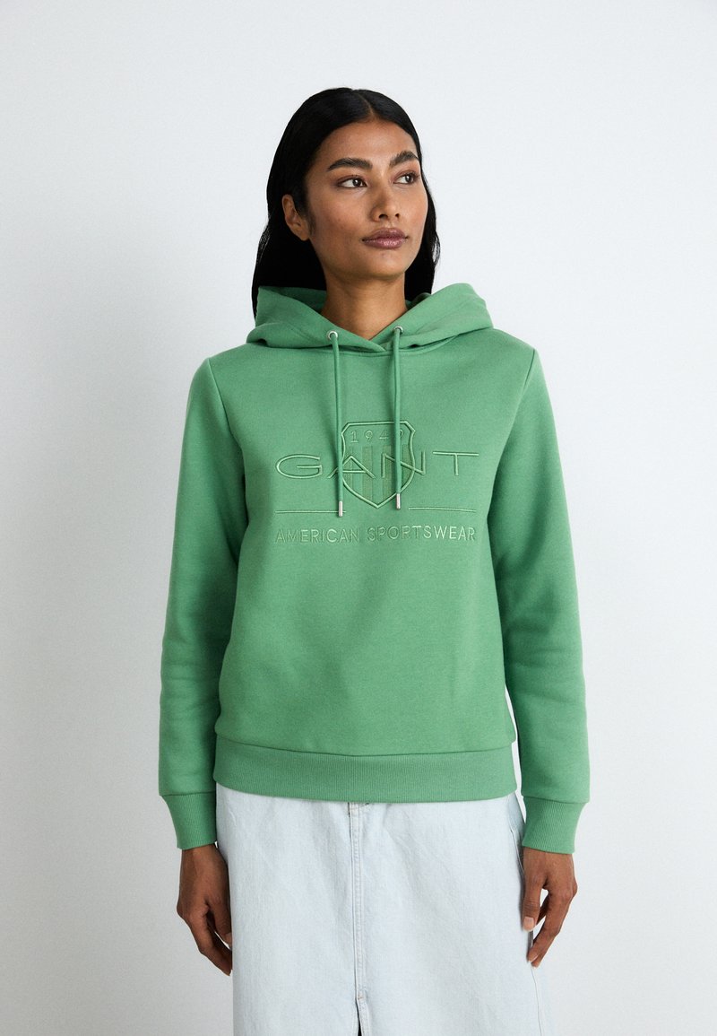 GANT TONAL SHIELD HOODIE - Mikina s kapucí - seacrest green