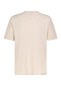Beige T-Shirt mit kurzen Ärmeln und Rundhalsausschnitt, aus weichem Stoff; bietet ein sauberes, minimalistisches Design ohne Muster oder Akzente.