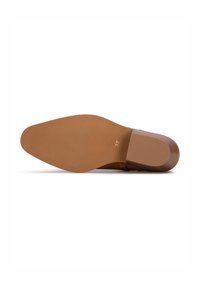 Brown leather shoe with a rounded toe, low heel, and textured rubber sole. Size 37 marked on the inside of the sole.