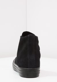 Černé semišové vysoké tenisky s hladkým povrchem, se gumovou podrážkou a vytlačeným logem "All Star" na patě.