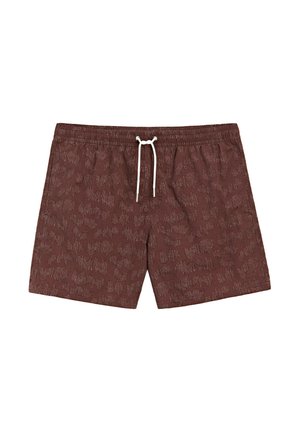 Costume da bagno marrone con motivo a stampa animalier sottile e coulisse bianca in vita elastica.