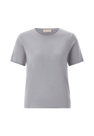 T-shirt grigio a maniche corte realizzato in tessuto testurizzato. Design a collo tondo con taglio dritto e stile sobrio, senza fantasie né dettagli.