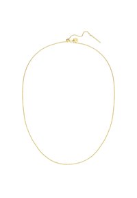 Arany színű láncnyaklánc finom, kerek gyöngy zárakkal, egyszerű és sima dizájnnal. Könnyű és rugalmas textúra.