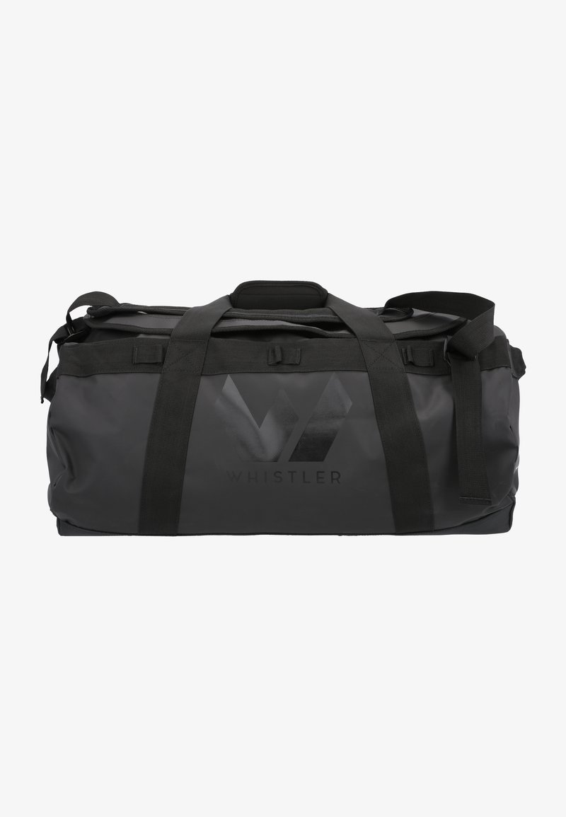 Musta saattokassi vahvasta kankaasta, jossa on kaksinkertaiset yläkahvat ja säädettävät hihnat. Varustettu suurella logolla ja tukevilla vetoketjuilla turvallista sulkemista varten.