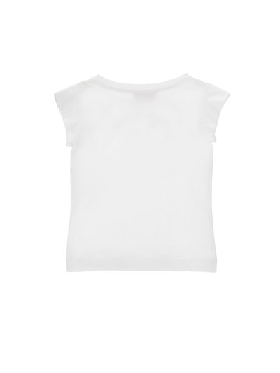 Πίσω όψη ενός απλού λευκού κοντομάνικου t-shirt με στρογγυλή λαιμόκοψη, σχεδιασμένο για καθημερινή χρήση.