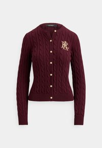 CABLE KNIT COTTON CARDIGAN - Kardiganas - dark garnet