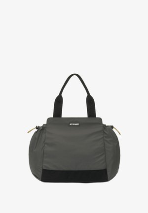 Szara torba na ramię z nylonu z podwójnymi czarnymi rączkami, przednią naszywką z logo oraz czarnym dolnym panelem. Wyposażona w zamek błyskawiczny z złotym suwakiem.