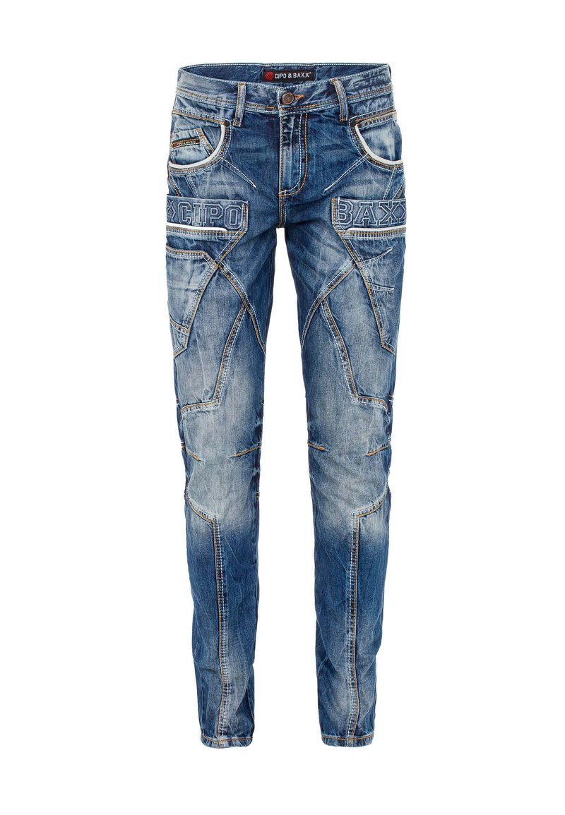 Cipo & Baxx Jeans Uomo Straight Fit Rock – Denim Con Borchie E Tasche Cargo – Stile Biker