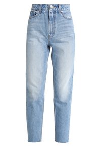 Ljust blå högmidjade jeans i denim, med rak benpassform, minimal blekning och traditionell fem-ficksdesign.