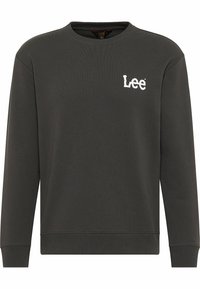 Mörkgrå sweatshirt med långa ärmar, rund halsringning, ribbad nederkant och ärmslut. Har vit "Lee"-logga på bröstet. Mjuk textur.