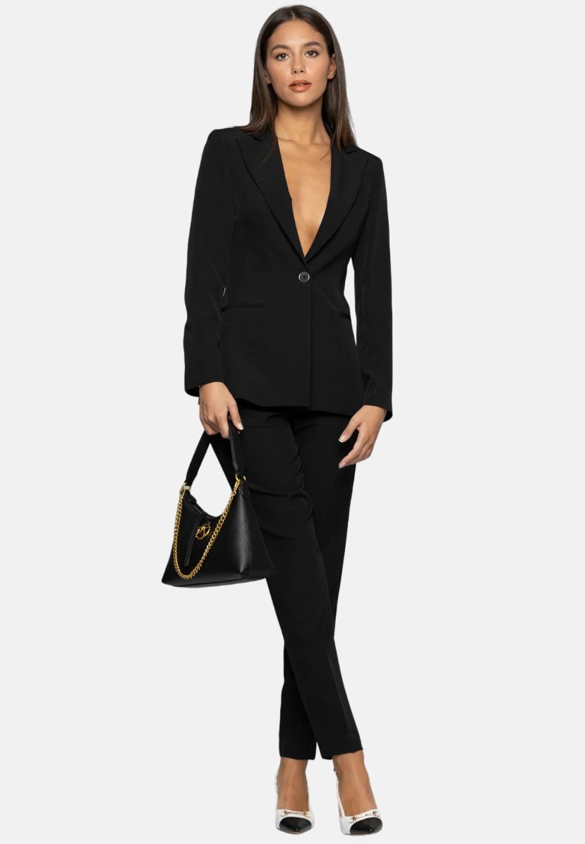 Tailleur Pantalone Nero Blazer Con Pantalone Giacca Doppiopetto