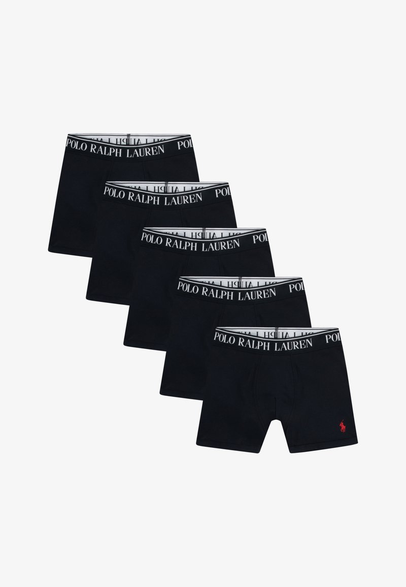 Mustad musta bokserite komplekt, millel on veniv vöö, millel on "POLO RALPH LAUREN" tekst ja väike logo ees. Komplektis viis tükki.