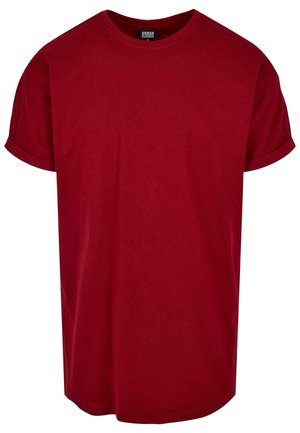 Rode T-shirt met korte mouwen van katoen, met een ronde hals, rechte snit en zonder zichtbare patronen of graphics.